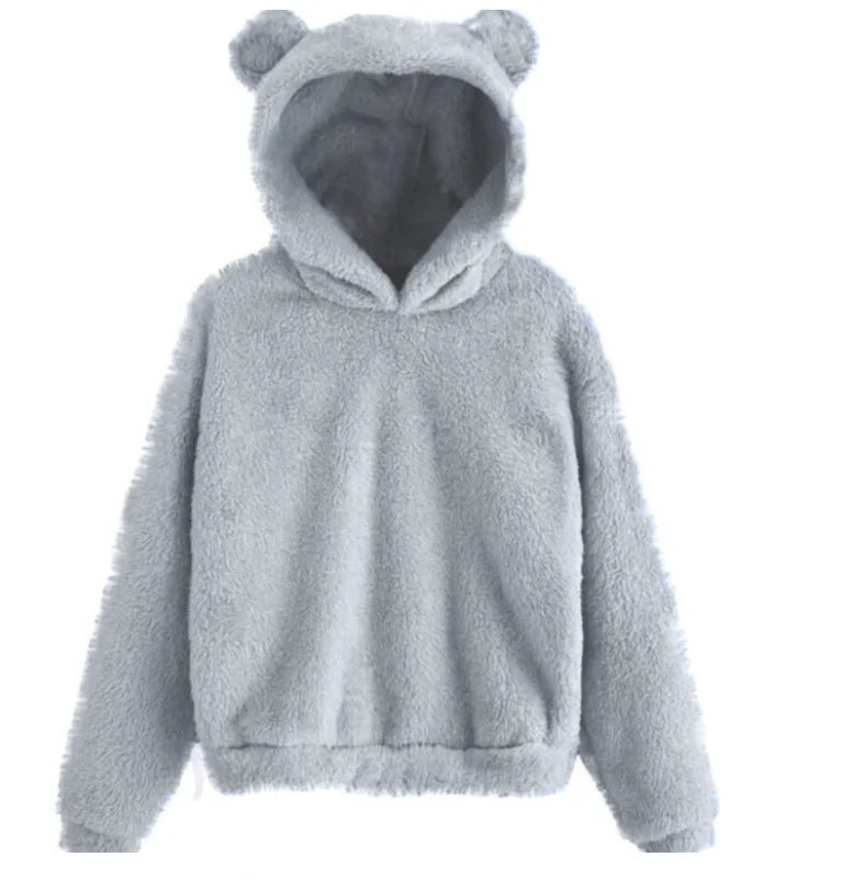 Autumn Winter Women's Hoodies Winter Women Long Sleeve Rabbit Ear Hood Sweatshirt Cute Plush Warm Casual Hoodie Tops - Matrix Studios