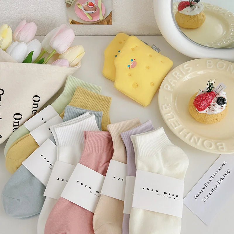 10 Pairs Women Pure Sports Socks Macaron Candy Colored Short Socks Soft Comfortable Breathable Sweat Absorbing Simple Fashion Al - Matrix Studios