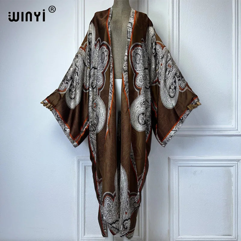 WINYI New Kimono Africa Print Dress Beach Wear Elegant Cardigan Sexy Holiday Beach Outfits for Women Vestidos Swimwear - Matrix Studios