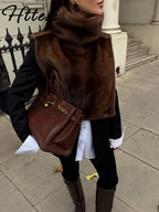 Chic Turtleneck Fur Vest Women All-matching Solid Sleeveless Fluffy Cozy Vests Female 2025 Autumn Winter Lady Layering New - Matrix Studios