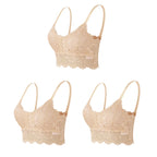 3PCS Women's Lace Bras Top Comfortable Bralette Solid Color Sexy Underwear Vest Female Hollow Out Wireless Lingerie Seamless Bra - Matrix Studios