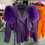 GO BALLISTIC YA Ladies' Genuine Leather Jacket with Fur Sleeve Women's Natural Lambskin Outfit - Matrix Studios