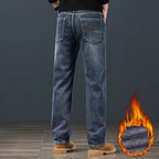 Winter Fleece Men Jeans Classic Loose Straight Warm Thicken Trousers Business Casual Velvet Elastic Denim Pants Plus Size 42 44 - Matrix Studios