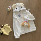 Kawaii Lolita Style Women Fleece Hoodies Cutecore Oversize Japanese Soft Girl Zipper Sweatshirt Casual Cartoon Cardigan Jacket - Matrix Studios