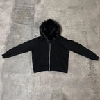 Y2K Zip up hoodie Faux Fur Collar Harajuku Rock Goth Top Retro Punk Loose Jacket Hip Hop Streetwear Zipper Hoodie sweatshirt EMO