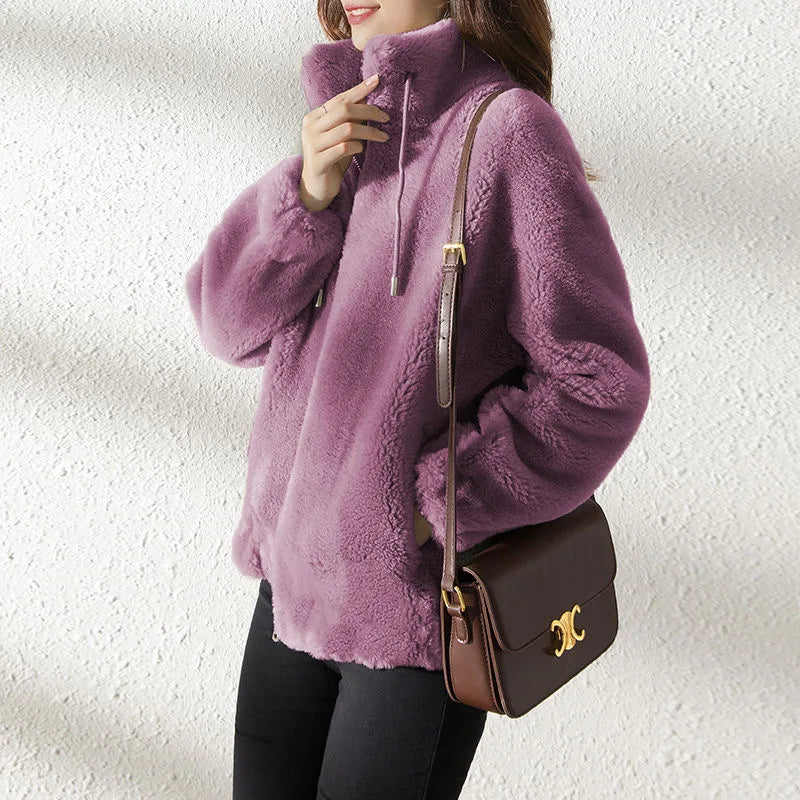 Women Autumn Winter Faux Fur Coats Zipper Cardigan Plush Thick Warm Coat Loose Oversized Outerwear Female Coral Fleece Overcoat - Matrix Studios