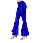 Women Shiny Flare Trousers Metallic Bell Bottoms Ruffle Wide Leg Pants Retro 70s Retro Disco Costume Stage Prom Club Trouser