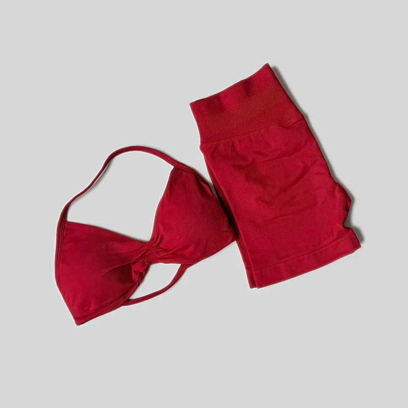 WAREBALL Gym Set Women 2 Piece Sets Halter Neck Tank Tops High Waist Scrunch Seamless Shorts Sport Suit Sportswear Workout Set - Matrix-studios.com