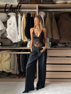 Sexy Lace Halter Jumpsuits Women's Slim Fit V-neck Lace-up Backless Sleeveless Rompers 2026 Summer Ladies New Solid Playsuits - Matrix Studios