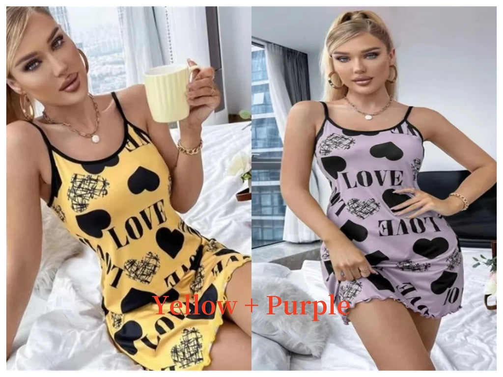 Summer New Women's Nightgown Beauty Back Thin Section Of Home Wear Sexy Halter Short Skirt Love Cartoon Cute Printing Pajamas - Matrix-studios.com