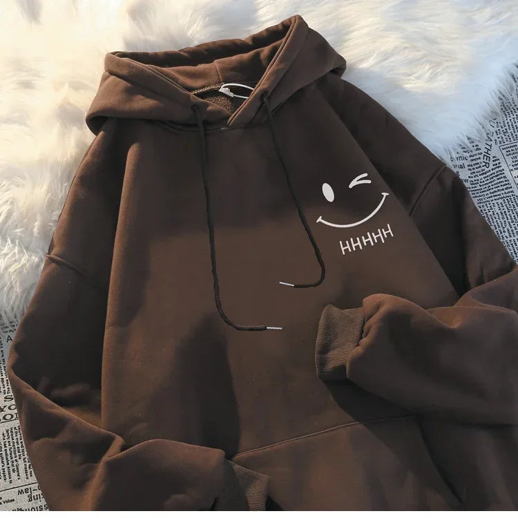 Men's Smiling Face Funny Fashion Couple Hooded Sweater American Heavyweight Loose Thickened Cashmere Boys' Hoodie Pullover Top - Matrix Studios