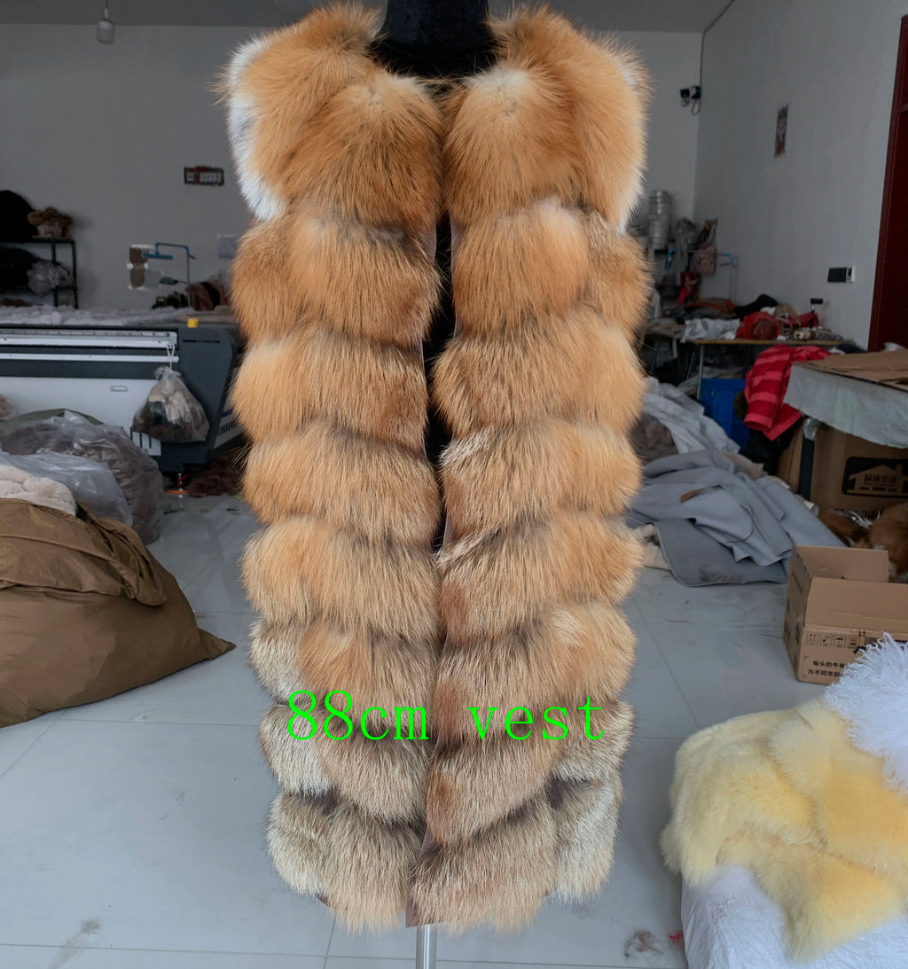 HUA QIU MEI SI Natural Red Fox Fur Jacket for Women's Winter Warmth 100% True Fur Leather Jacket Red Fox Jacket - Matrix Studios