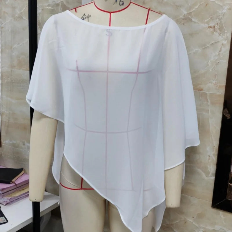 Womens Sheer Mesh Poncho Y2k Loose Solid Boat Neck Irregular Shrug Trendy Casual See Through Off Shoulder Beach Coverup Top New - Matrix Studios