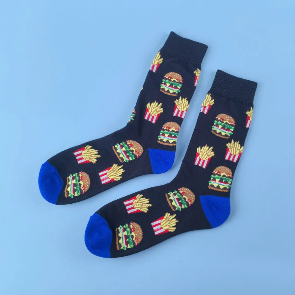1 Pair Unisex Funny AB Style Tomato Ketchup French Fry Printed Mid-Calf Socks Suit In All Seasons - Matrix Studios