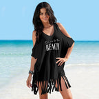 Summer Beach Bikini Cover Up Women White Off Shoulder Kafan Sarong Loose Tops Casual Fringed Shirt Swimwear Beachwear - Matrix Studios