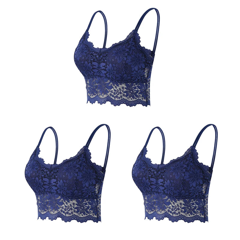 3PCS Women's Lace Bras Top Comfortable Bralette Solid Color Sexy Underwear Vest Female Hollow Out Wireless Lingerie Seamless Bra - Matrix Studios