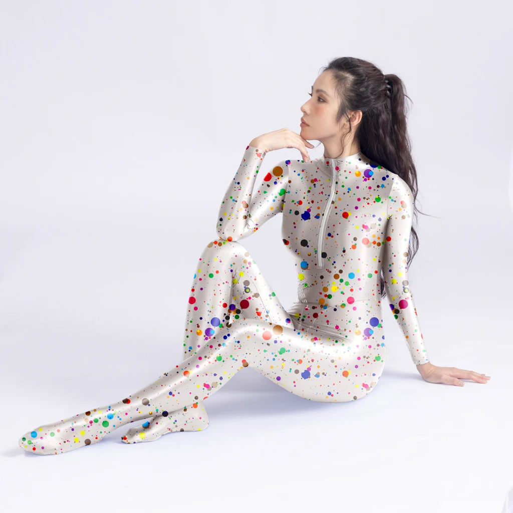 AMORESY Women's Shiny Oil Tights Full-Length Catsuit Front Zipper Yoga Zentai Playsuit Sexy Smooth Casual Jumpsuit - Matrix Studios