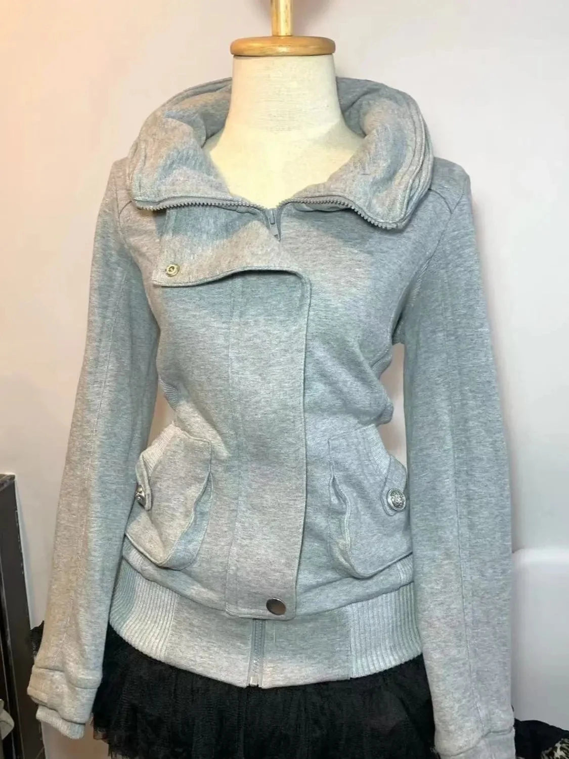 Retro Gray Sweatshirt For Women Vintage High-End Fashion Hoodie Sweatshirt Spring Autumn Women Hooded Jacket 2025 New Women Coat - Matrix Studios