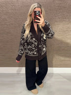Jacquard Cardigan Women V-Neck Tie Waist Cardigans Long Sleeve Knit Sweater Waist Cuff Casual Autumn Fashion Trendy Streetwear - Matrix Studios