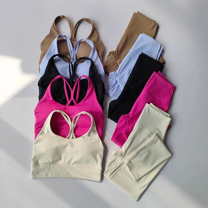 Women Breathable Yoga Set 2pcs Sport Suit Gym Wear Workout Clothes Gym Crop Top High Waist Legging Fitness Bra Set Sports Suits - Matrix-studios.com