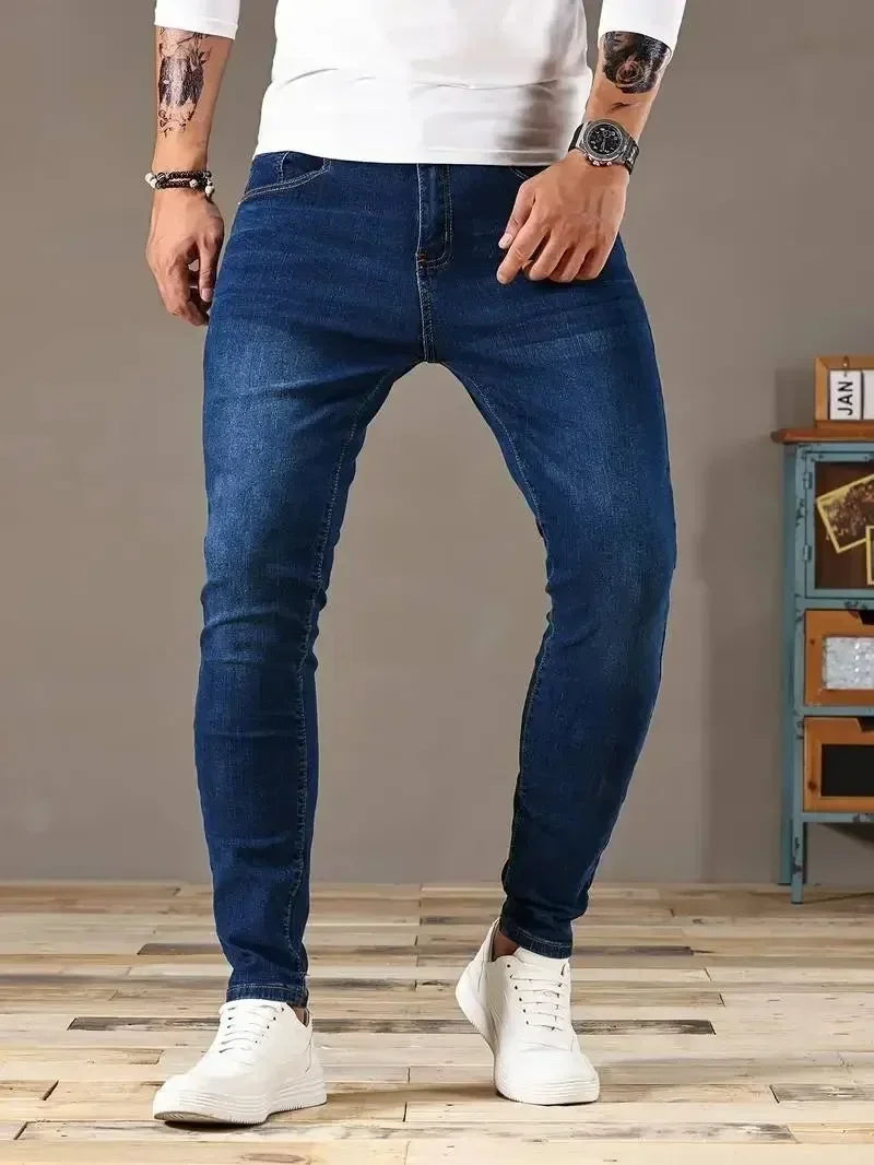 2025 Spring New Mens Slim Fit Classic Skinny Jeans Casual Street Style Casual Mens Skinny Jeans Male Slim Fit Pencil Denim Blue - Matrix Studios
