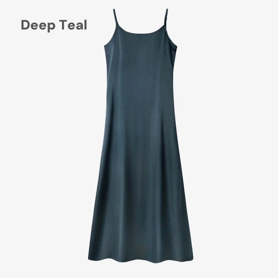 AS AW25 elegance slip satin dress + knitting cross top +mockneck woman clothing set adjustable maxi floor length - Matrix-studios.com