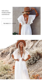 Sexy Bikini Cover-ups Long White Tunic Casual Summer Beach Dress Elegant Women Clothing Beach Wear Swim Suit Cover Up Q1982 - Matrix Studios