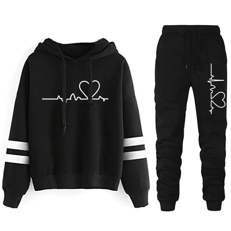 Womens Tracksuit Casual Stripe Versatile Sweatshirt Black Sweatpants Loose Print High Quality Outfits Single Piece Hoodies Pants - Matrix-studios.com
