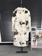 DEAT Fashion Tie Dye Faux Fur Coat Women's Lapel Loose Long Sleeves Plush Thick Overcoat Winter New 7A1355 - Matrix Studios