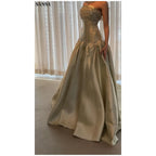 Sansa Customized 2026 Elegant Champagne Gold Strapless Prom Dresses Beaded Corset Satin Ball Gown Formal Evening Gowns Vestidos - Matrix-studios.com