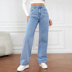 Fashion retro blue jeans women y2k High street baggy straight pants High waisted all-in-one slim pants - Matrix-studios.com