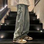 Star Embroidery Straight Casual Men Jeans Gothic Neutral New Wide Leg Loose Hip-hop Fashion Youth Streetwear Denim Trousers Y2K - Matrix Studios