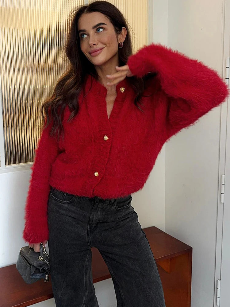Tuularose Women Autumn Winter Sweater New Solid Plush Patchwork Cardigan Fashion Commuter Streetwear Warm Casual Female Outwear - Matrix Studios