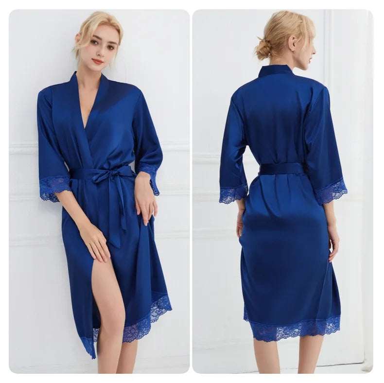 Robe Women Floral Bathrobe Kimono Robe Silk Long Wedding Bride Bridesmaid - Matrix-studios.com