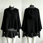 2026 Autumn Winter Women's Y2K Goth Knit Cardigan Harajuku Retro Millennium Aesthetics Single-Breasted Open-Flap Hooded Sweater - Matrix Studios