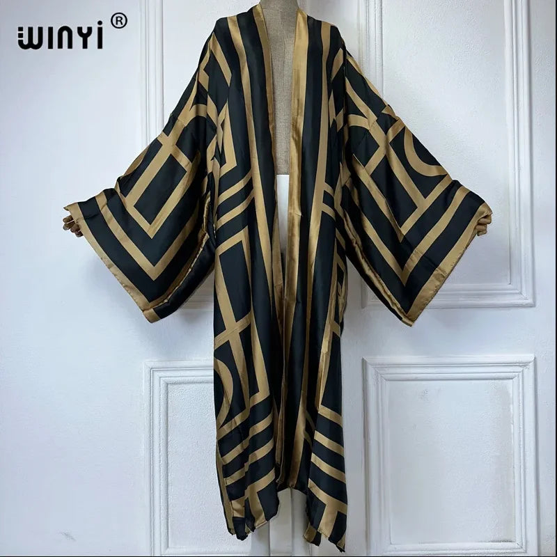 WINYI 2026 Kimono Women Printed Bubble Hem Coat Long Sleeve Cardigan Abaya Dubai Luxury Beachwear Cover Up Boho Dress Caftan - Matrix-studios.com