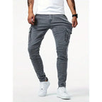 Street Elastic Jeans Men Denim Cargo Pants Wash Solid Color Multi Pockets Casual Mid Waist Trousers Slim Fit Daily Wear Joggers - Matrix Studios