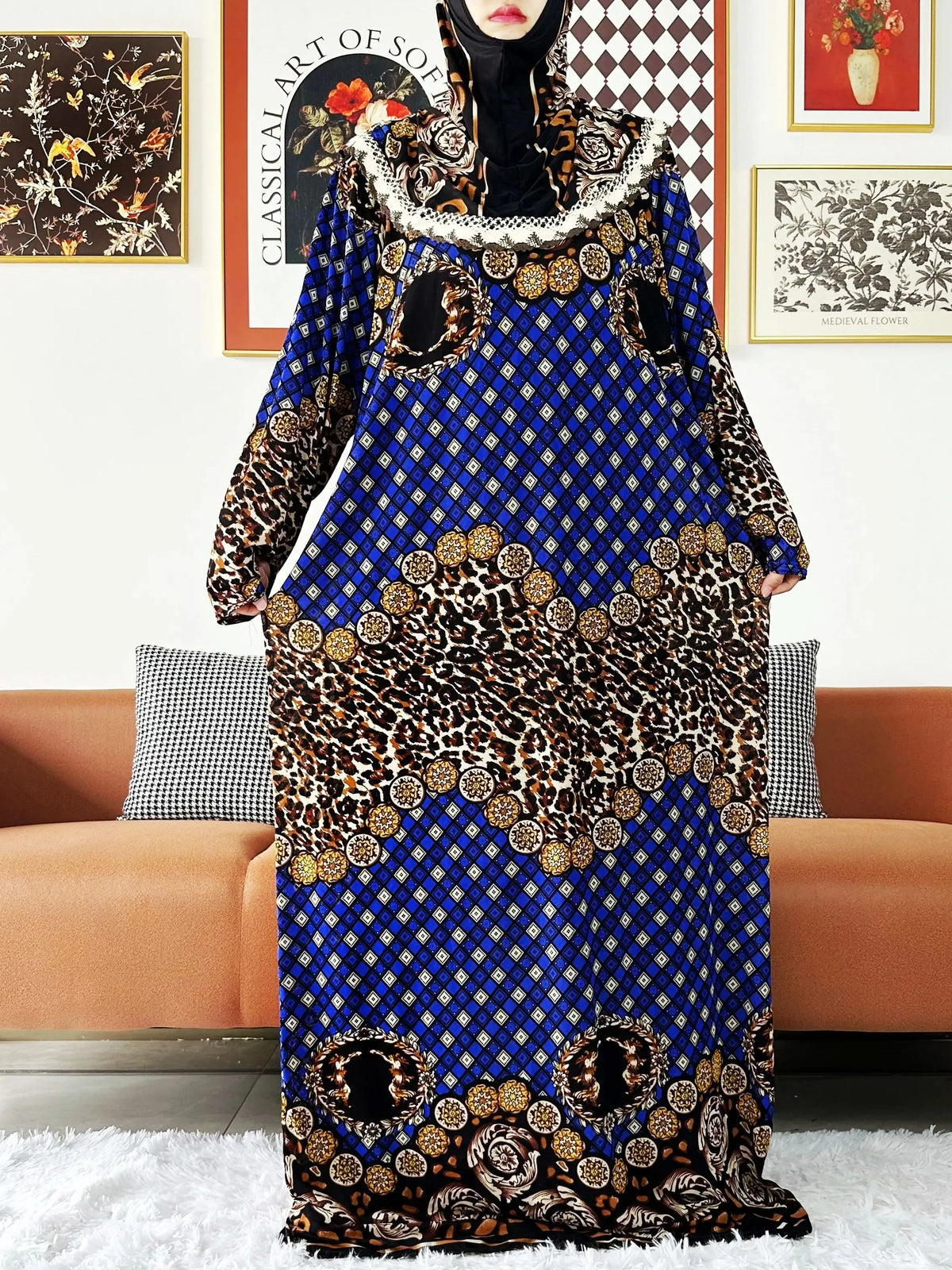2023 Muslim Solid Cotton Abaya For Women Ramadan Prayer Garment Joint Hat Dubai Turkey Middle East Femme Robe Floral Loose Dress - Matrix-studios.com