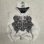 American Y2K New Hip Hop Trend Zipper Hoodie Women Street Casual Loose Joker Vintage Sweatshirt Unisex Fleece Padded Warm Hoodie