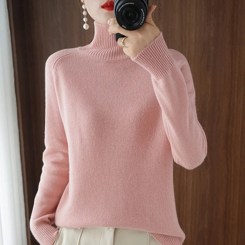 Autumn Winter Mock-Neck Merino Wool Pullover Basic Casual Cashmere Sweater Comfort Womes Raglan Sleeve Clothing Tops - Matrix Studios