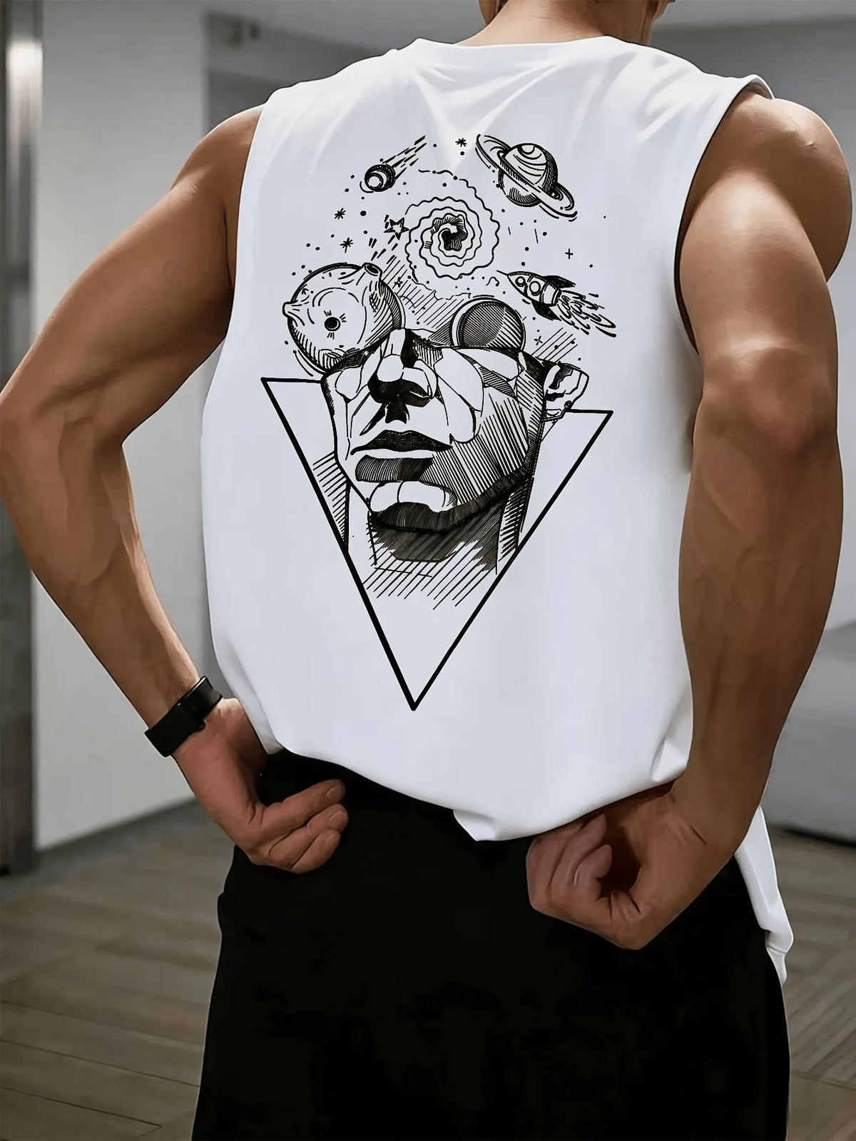 Men's Fashionable Casual Sports Loose Compass and Mountain Pattern Print Comfortable and Breathable Round Neck Sleeveless Vest - Matrix Studios