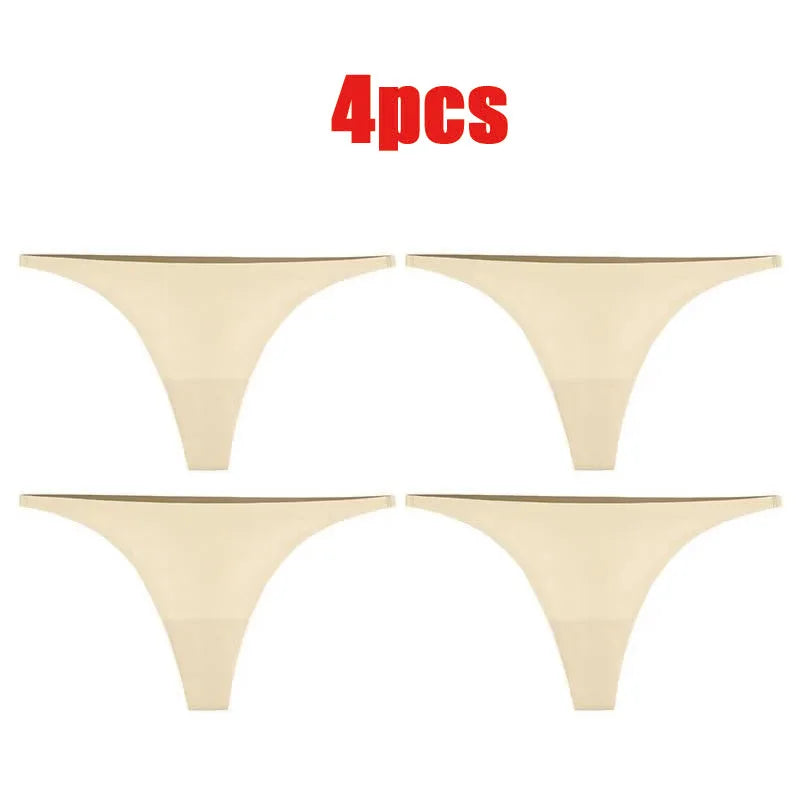 1-6pcs Seamless Panties Ice Silk Seamless Panties For Women Soft Thin Thongs Woman Satin Underwear Female Bikini String Panties - Matrix Studios