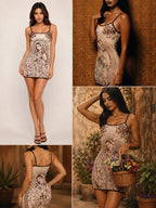 Women Bodycon Mini Dress Adjustable Spaghetti Straps Virgin Mary Floral Print Contrast Trim Cami Dress Club Nightout Party Short Dresses - Matrix-studios.com