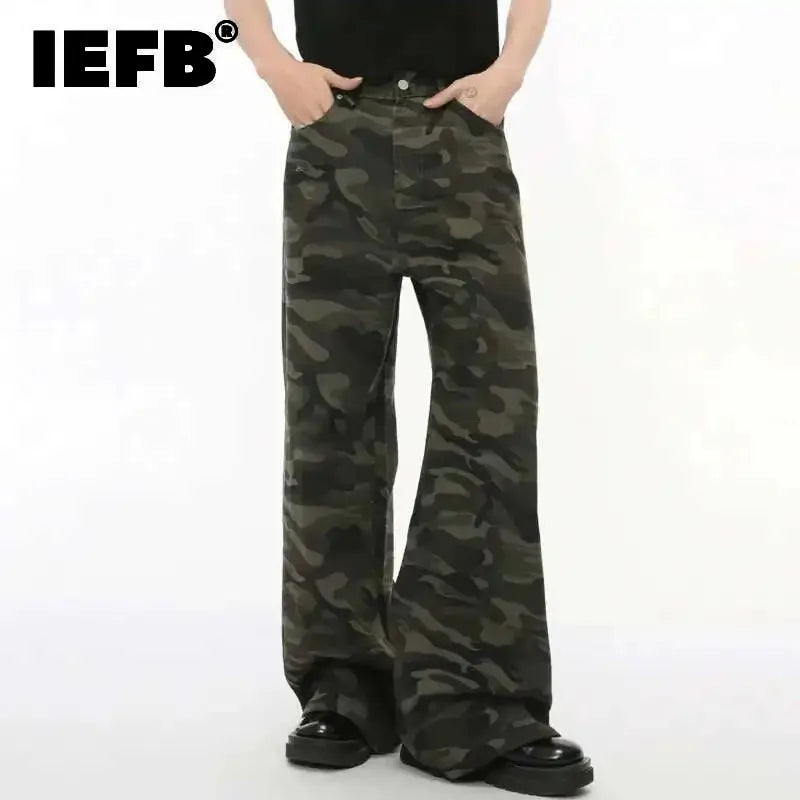 IEFB Vintage Camouflage Men's Jeans Fashion Washed Casual Wide Leg Denim Pants Autumn Winter Loose Male Trousers Old Blue 9C354 - Matrix Studios