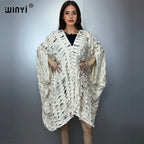 WINYI Original V Neck Denim Sexy Short Dress with Holes New Fashion Africa Womens Party Holiday Casual Maxi Beach Dress - Matrix Studios