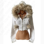 Millennial Y2K Vintage Spice Girl Slim Waist Pink Zipper Hooded Hoodie Jacket Female Autumn/Winter Design Sense Woolly Hat - Matrix Studios