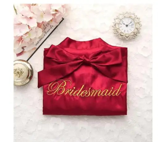 Bride Bridesmaid Wedding Robe Embroidery Kimono Bathrobe Gown Nightgown Casual Satin Short Women Sexy Nightwear Sleepwear - Matrix-studios.com