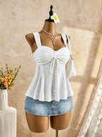 Women Sweetheart Neck Drawstring Ruched Peplum Cami Top Polka Dot Print Sleeveless Casual Camisole Outfit - Matrix-studios.com