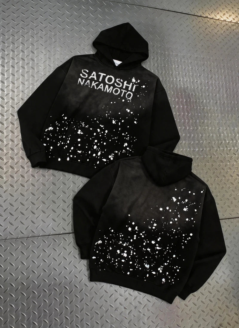 Street Casual SATOSHI Hoodies Pullover Embossed Pattern Embroidery Turtle Shell Design Washed Hooded Men Women Loose Sweatshirts - Matrix-studios.com