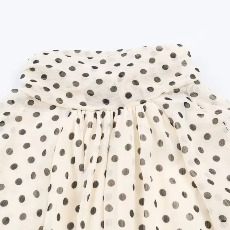 Women Polka Dot Print Blouse Casual High Collar Long Sleeve Lady Top Simple Women's Blouse Female Shirts & Blouses - Matrix-studios.com